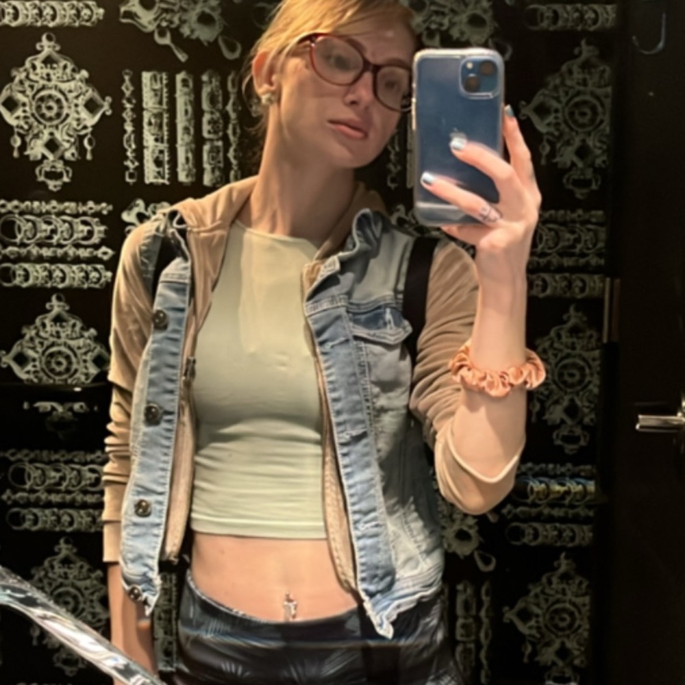 Denim Vest with Beige Sleeves